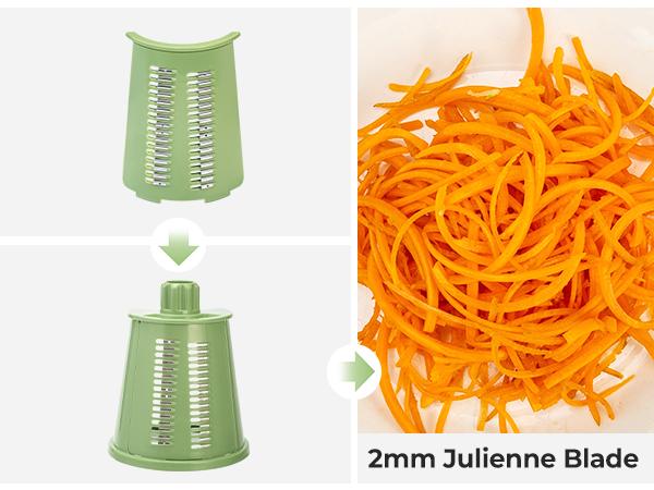 Rotary cheese grater with handle, 5 blades and powerful suction cup base.